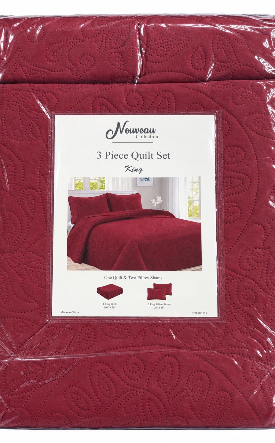 Burgundy 3-Piece King Quilt Set