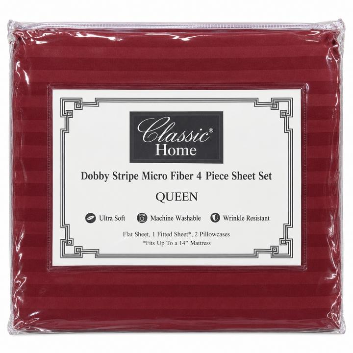 Red Dobby Stripe 4-Piece Queen Sheet Set