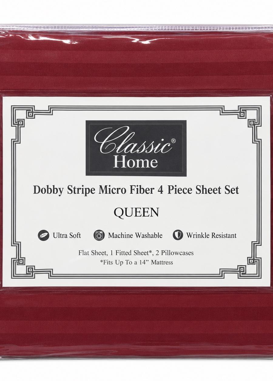Red Dobby Stripe 4-Piece Queen Sheet Set