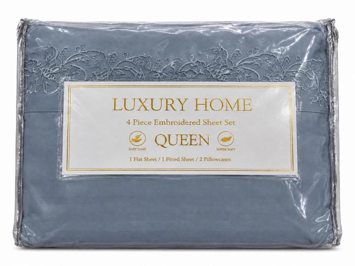 4-Piece Embroidered Queen Sheet Set
