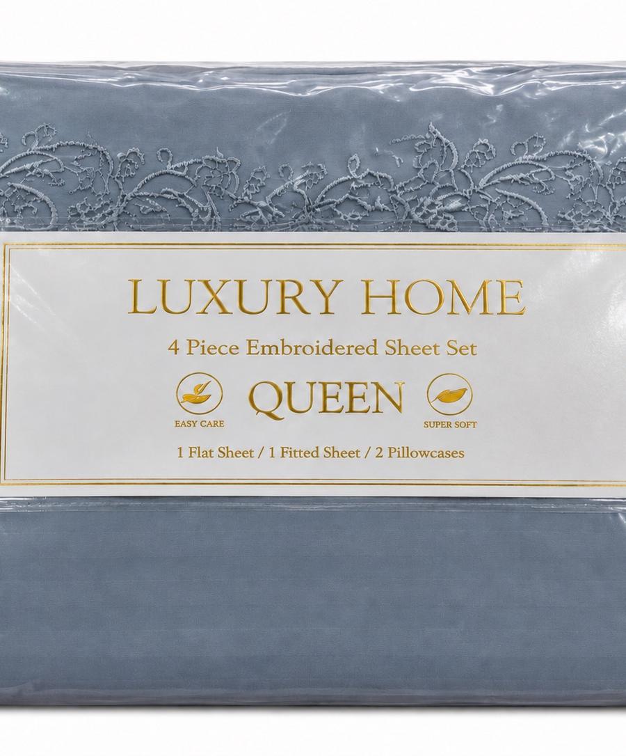 4-Piece Embroidered Queen Sheet Set