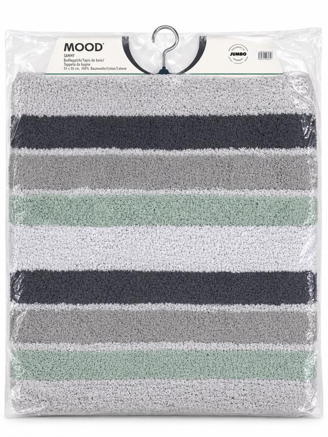 MOOD Sammy Striped Cotton Bath Mat – Grey & Sage Green