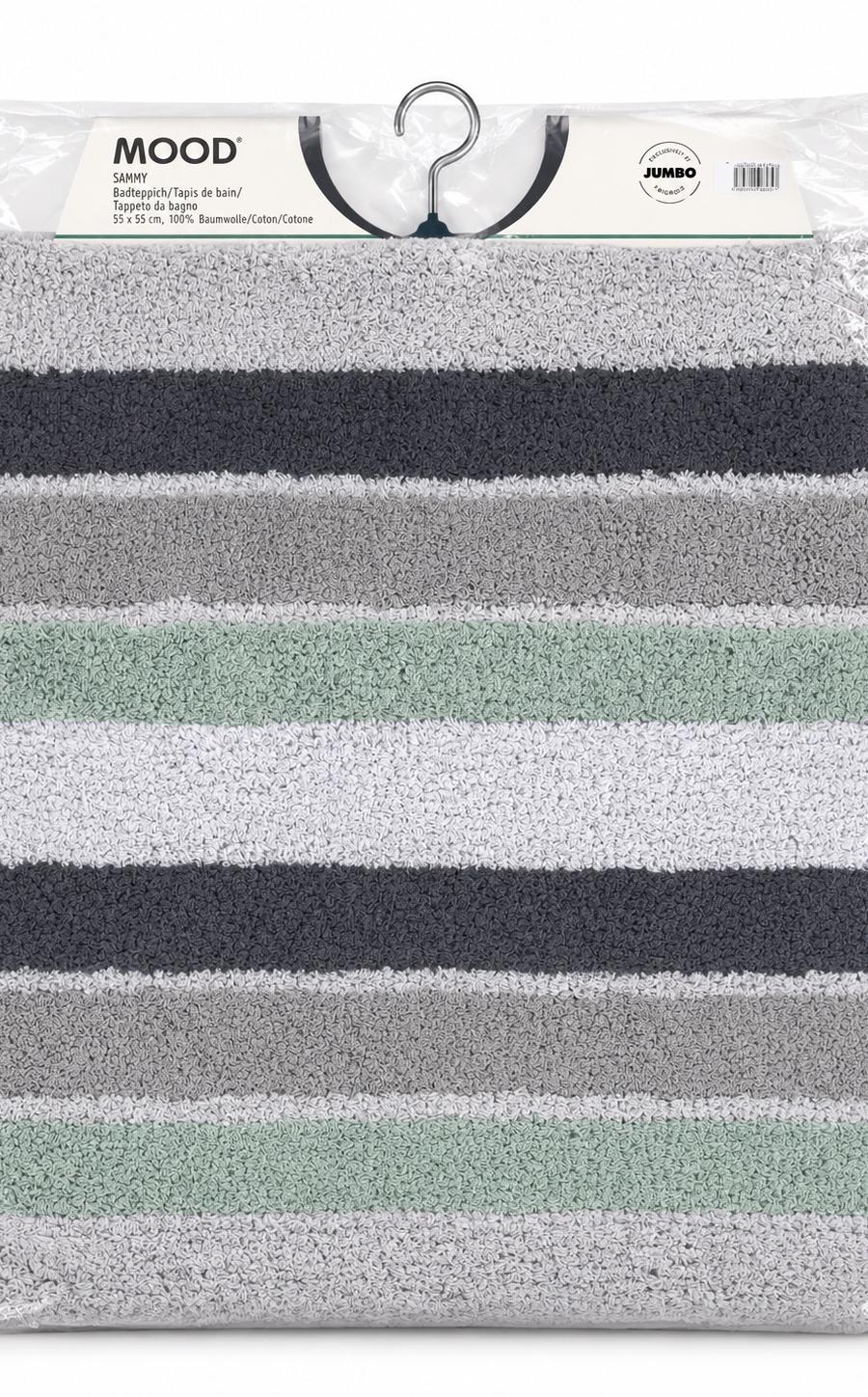 MOOD Sammy Striped Cotton Bath Mat – Grey & Sage Green