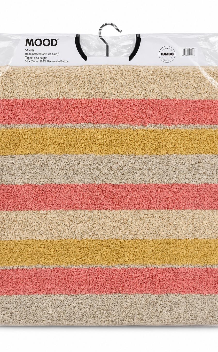 MOOD Sammy Striped Cotton Bath Mat – Coral & Mustard