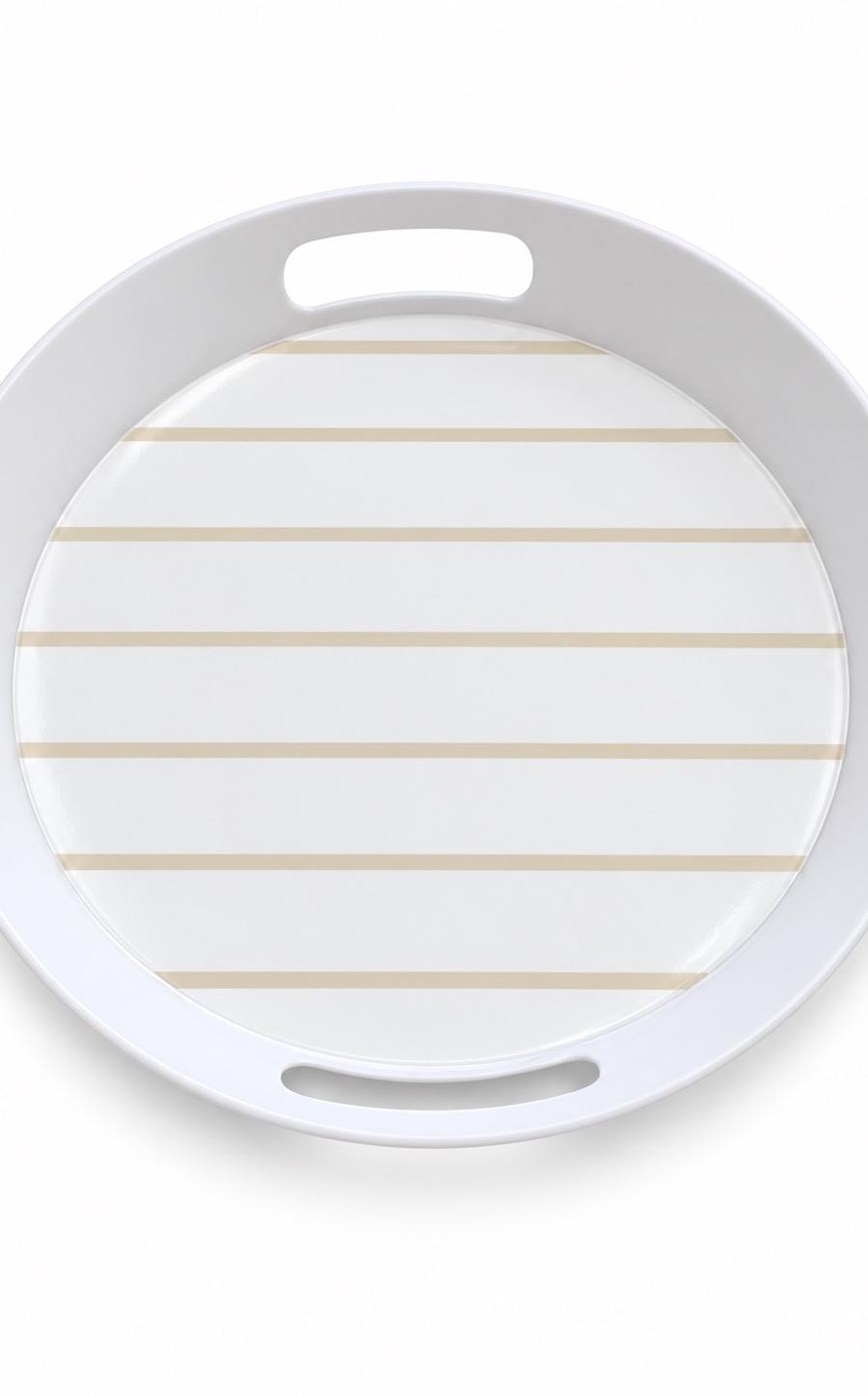 Round Striped Serving Tray with Handles