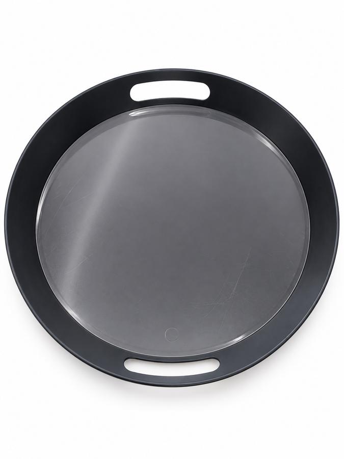 Round Black Serving Tray with Handles