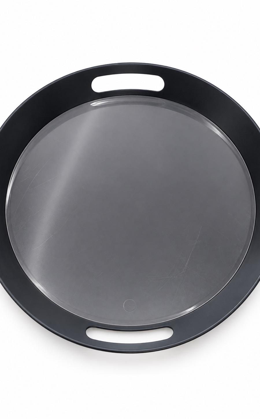 Round Black Serving Tray with Handles