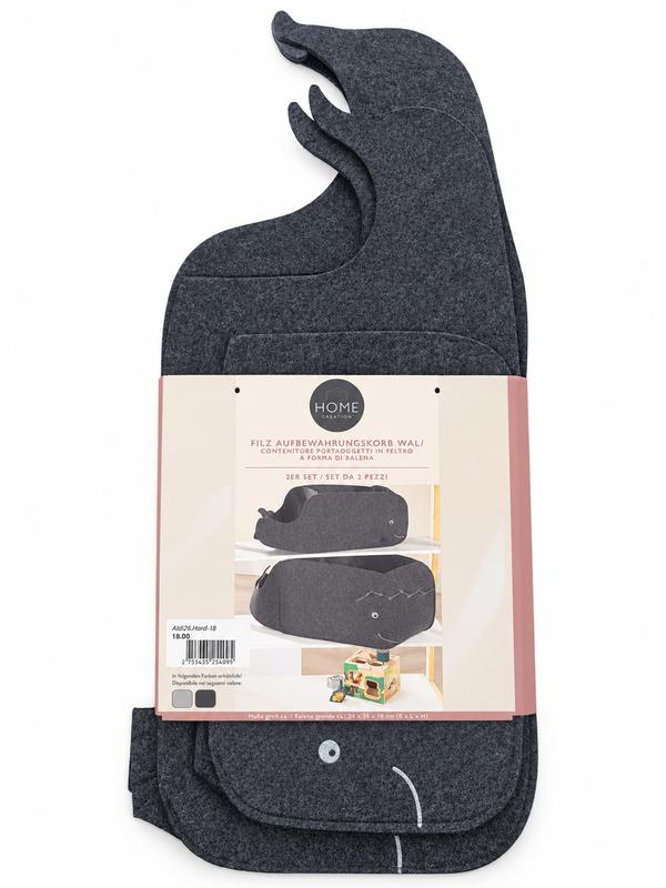 Whale\-Shaped Felt Storage Baskets – 2\-Piece Set