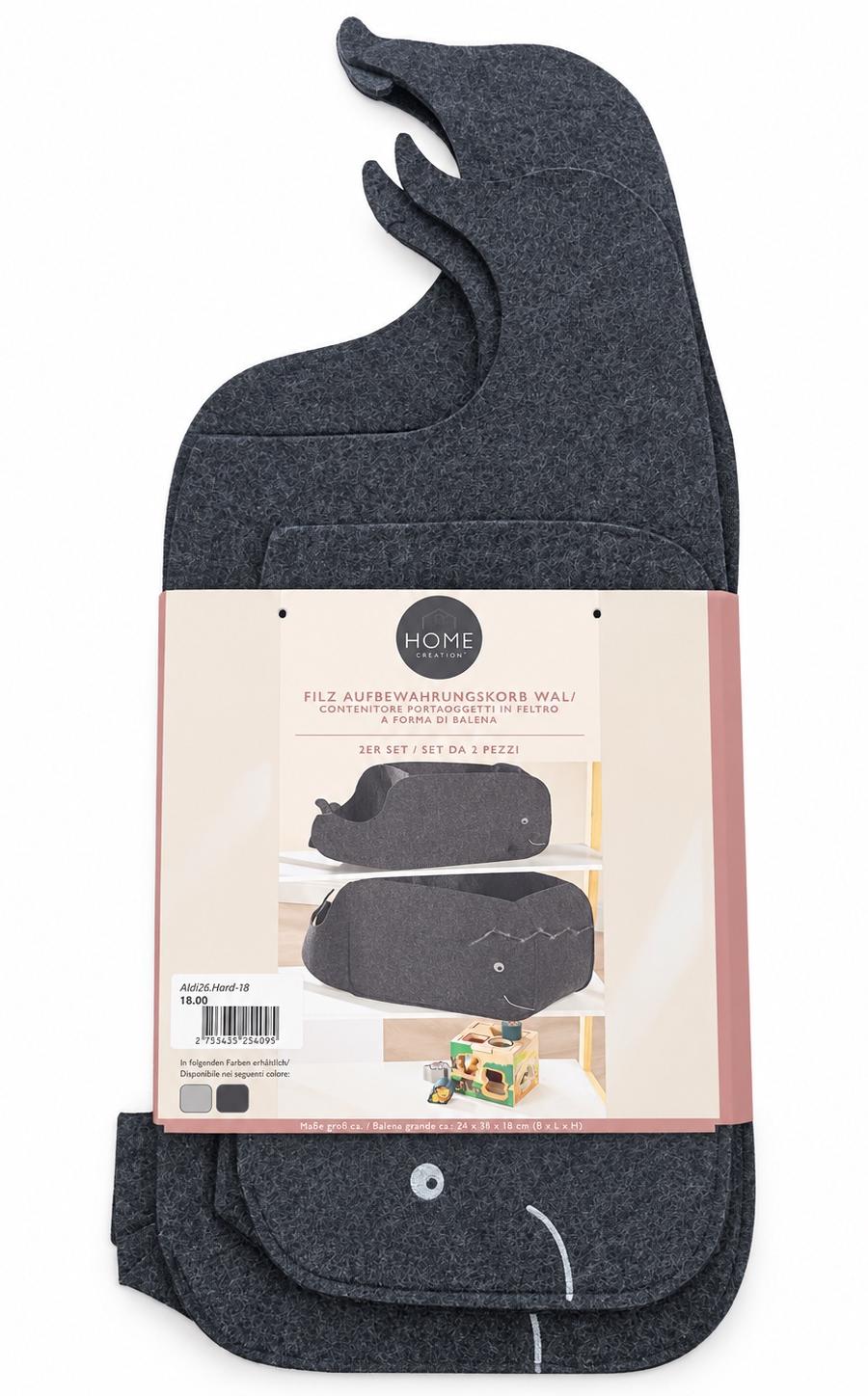 Whale\-Shaped Felt Storage Baskets – 2\-Piece Set