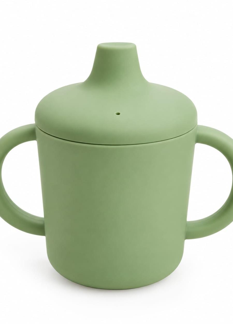 Sage Green Lidded Cup with Handles