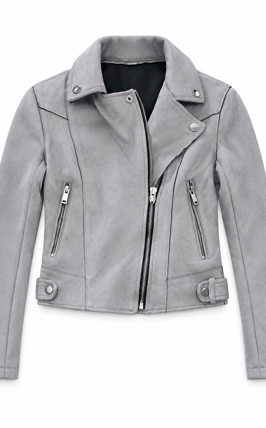 Grey Suede Biker Jacket
