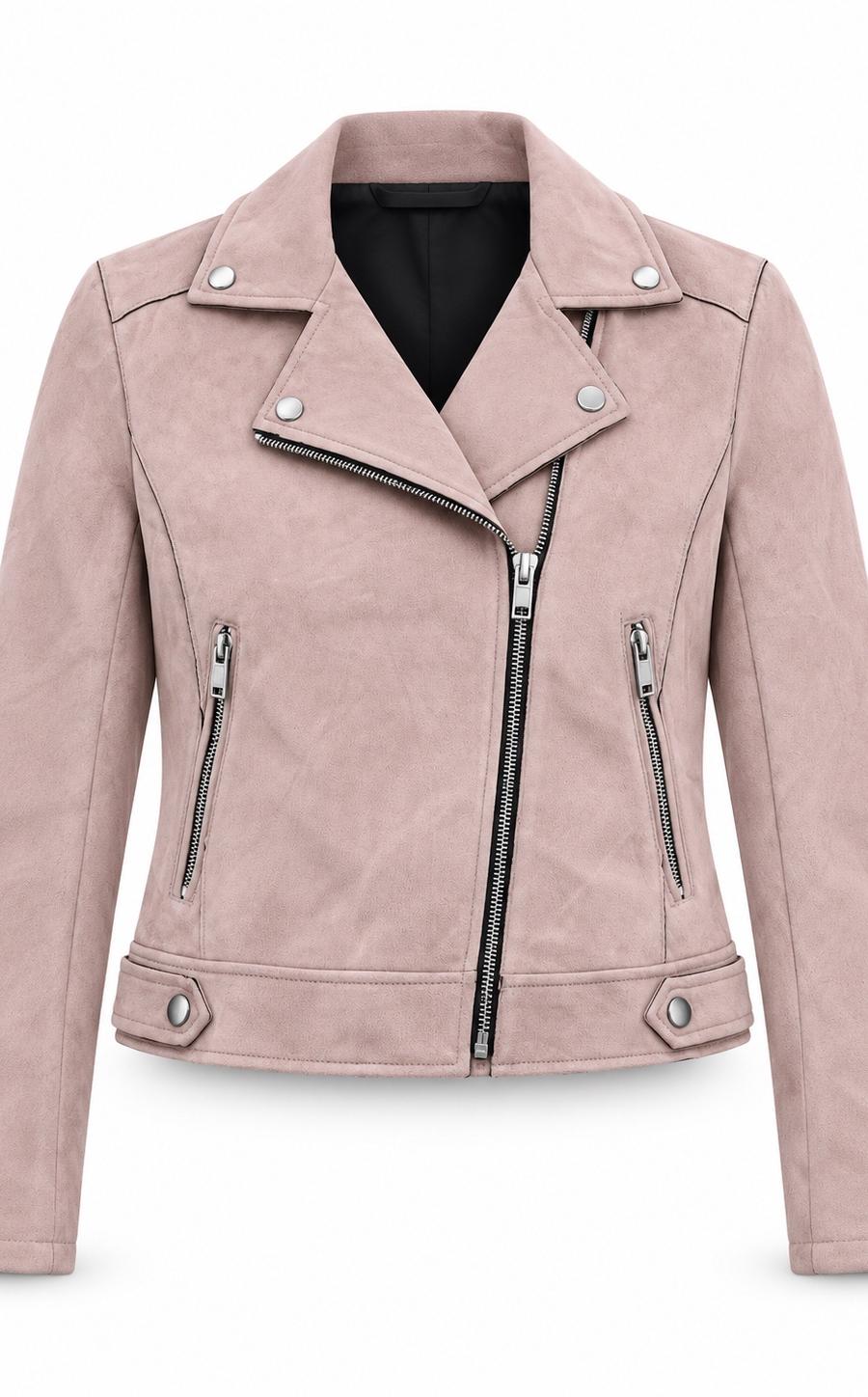Blush Pink Suede Biker Jacket