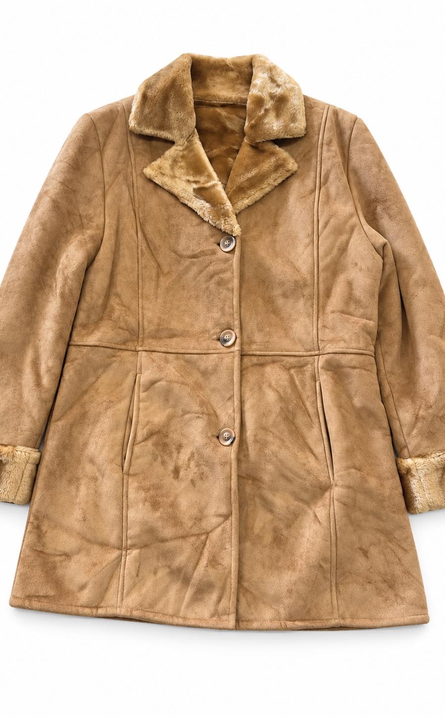 Women’s Camel Faux-Suede Shearling Coat