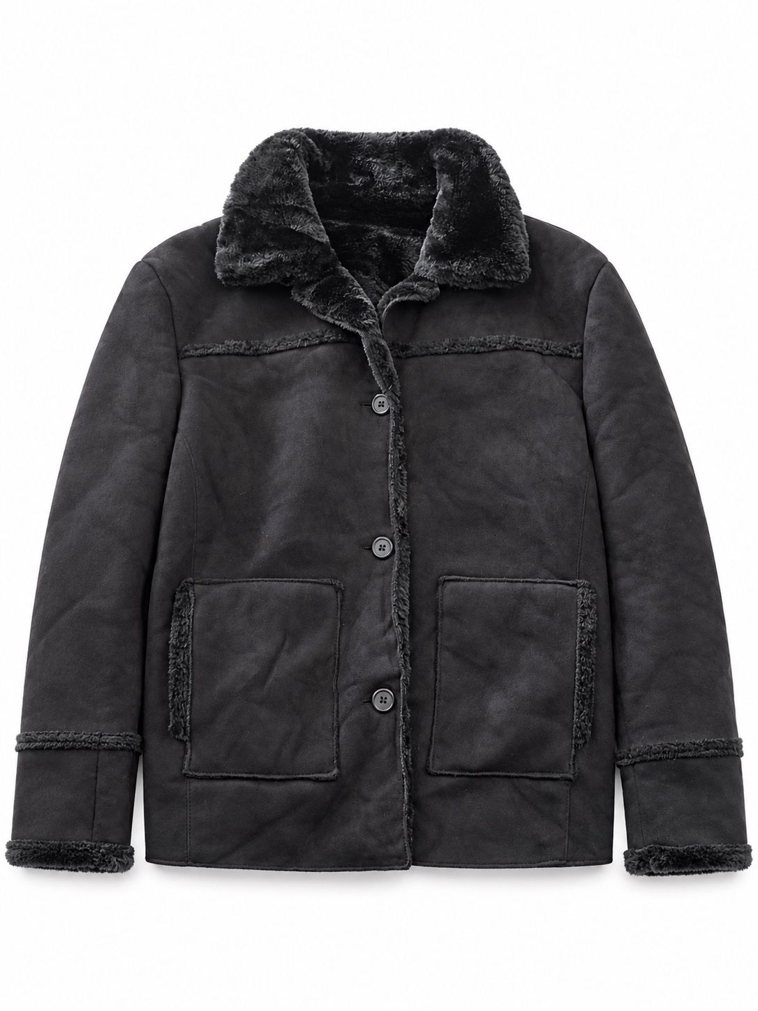 Black Faux-Suede Shearling Jacket