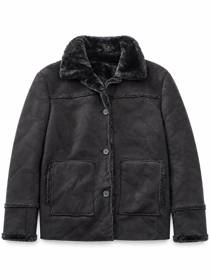 Black Faux-Suede Shearling Jacket