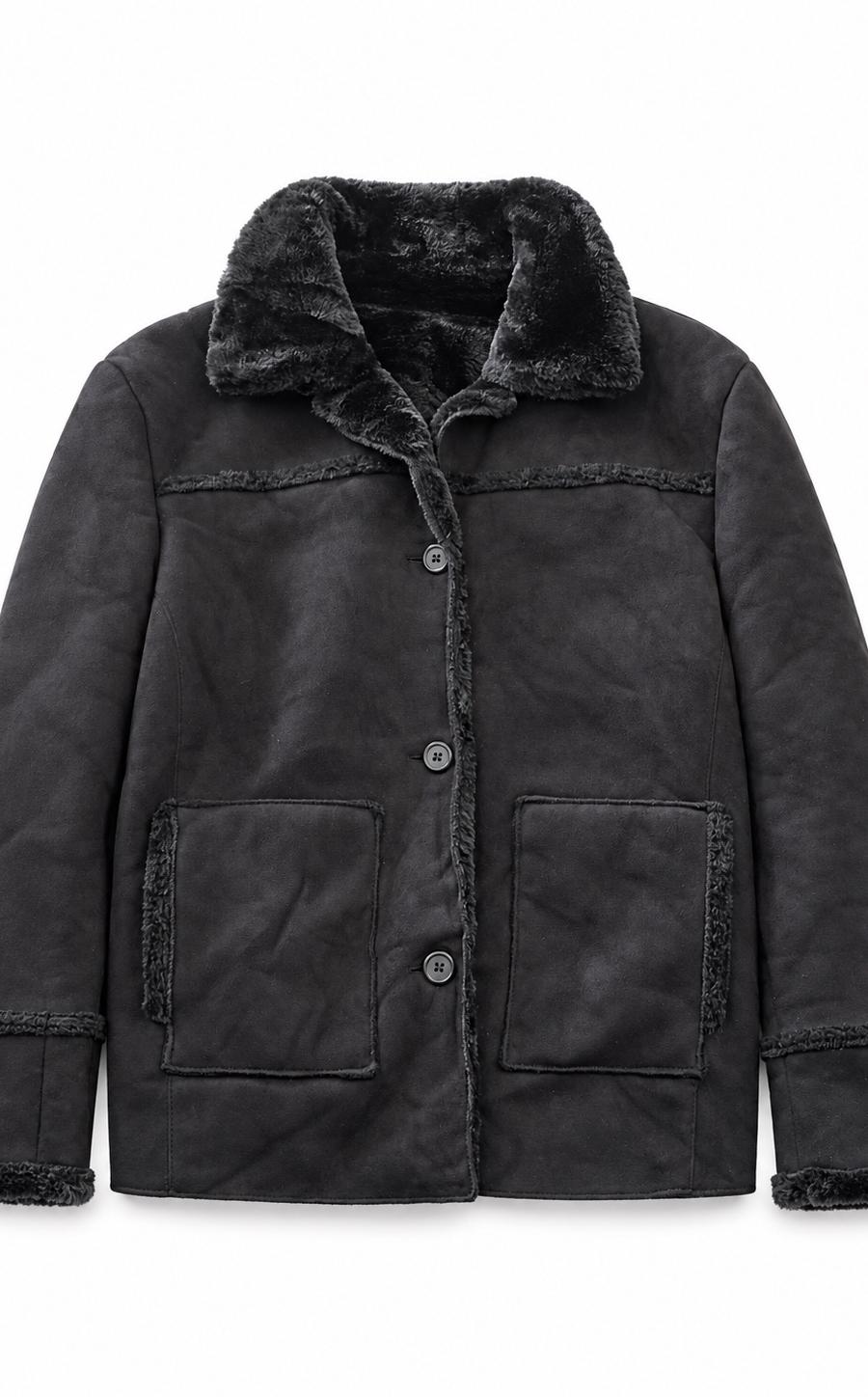Black Faux-Suede Shearling Jacket
