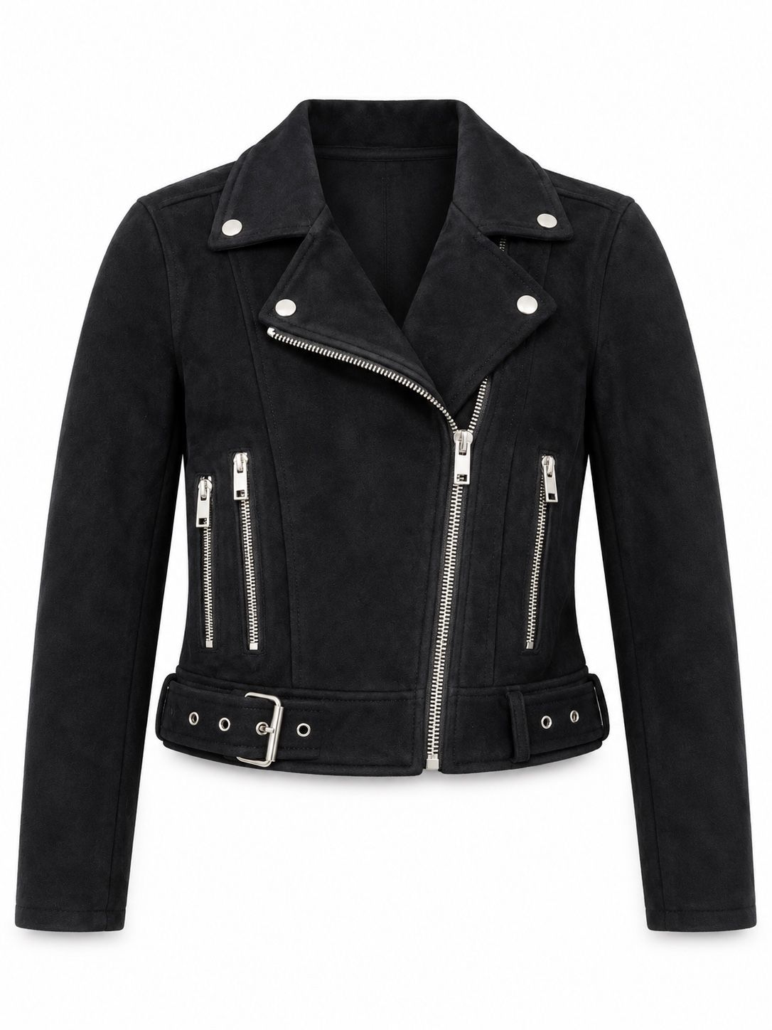 Black Belted Suede Biker Jacket