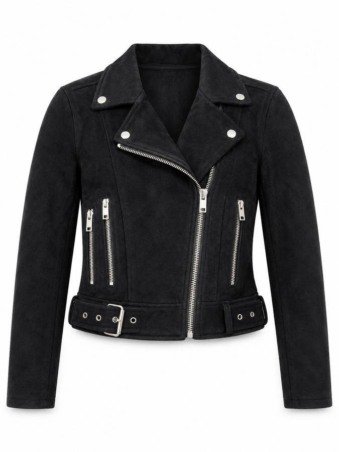 Black Belted Suede Biker Jacket
