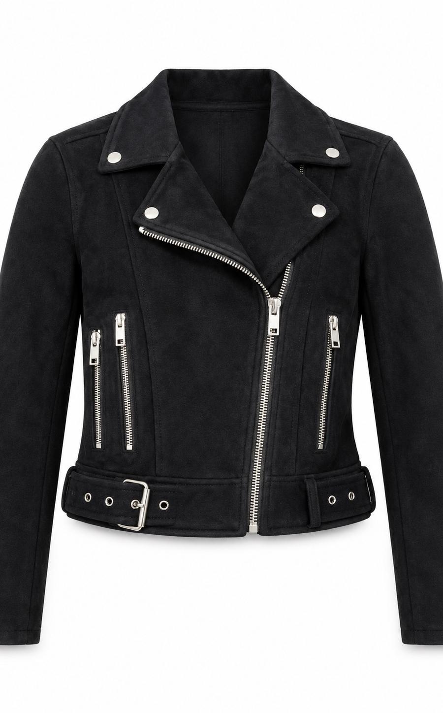 Black Belted Suede Biker Jacket