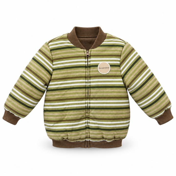 First Impressions Kids’ Reversible Olive Stripe Teddy Jacket