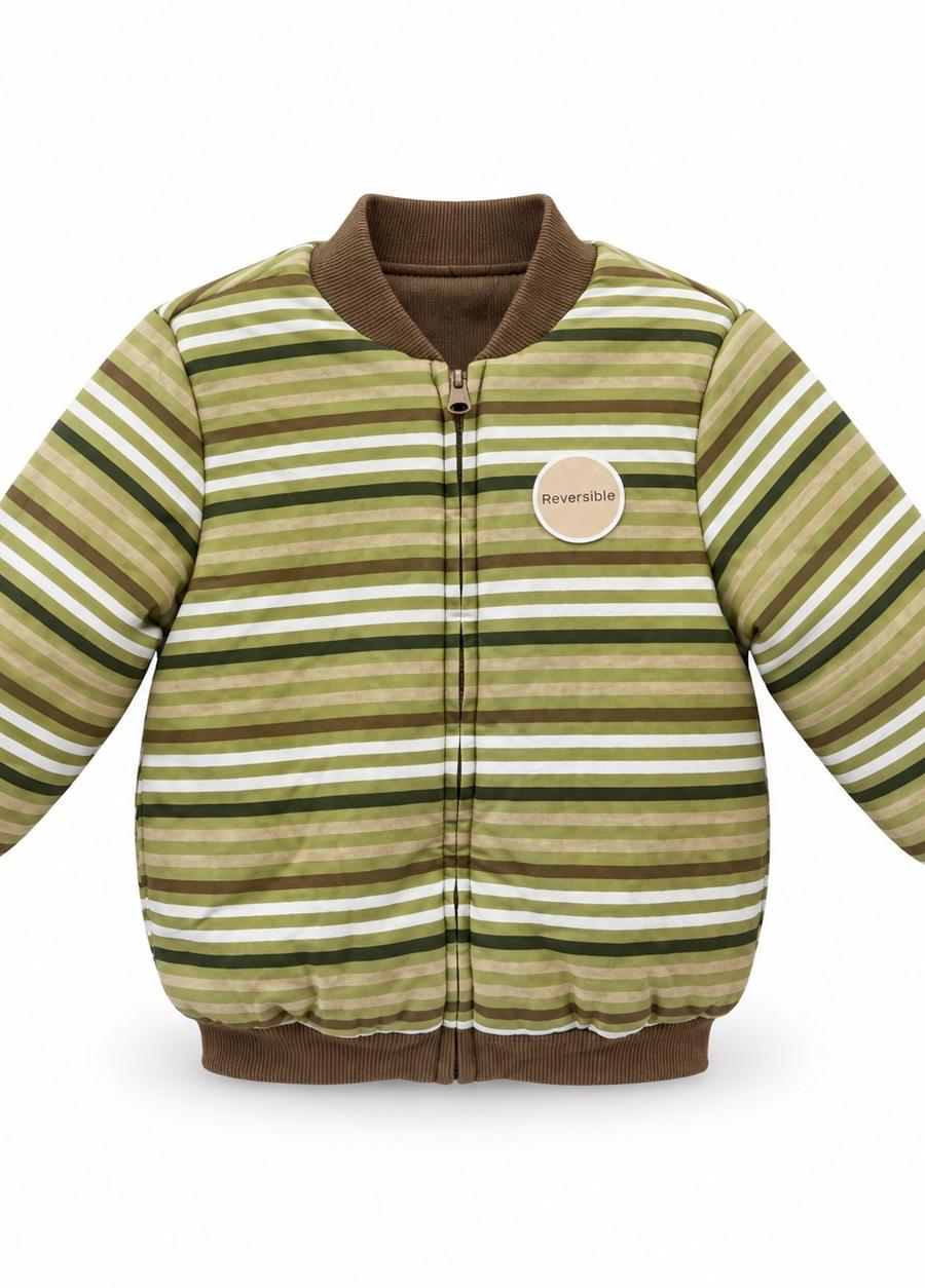 First Impressions Kids’ Reversible Olive Stripe Teddy Jacket