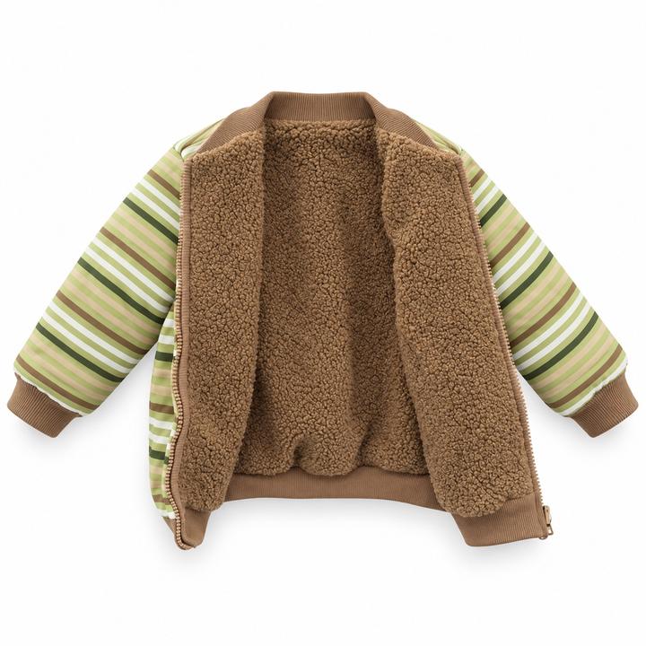First Impressions Kids’ Reversible Olive Stripe Teddy Jacket, photo 2