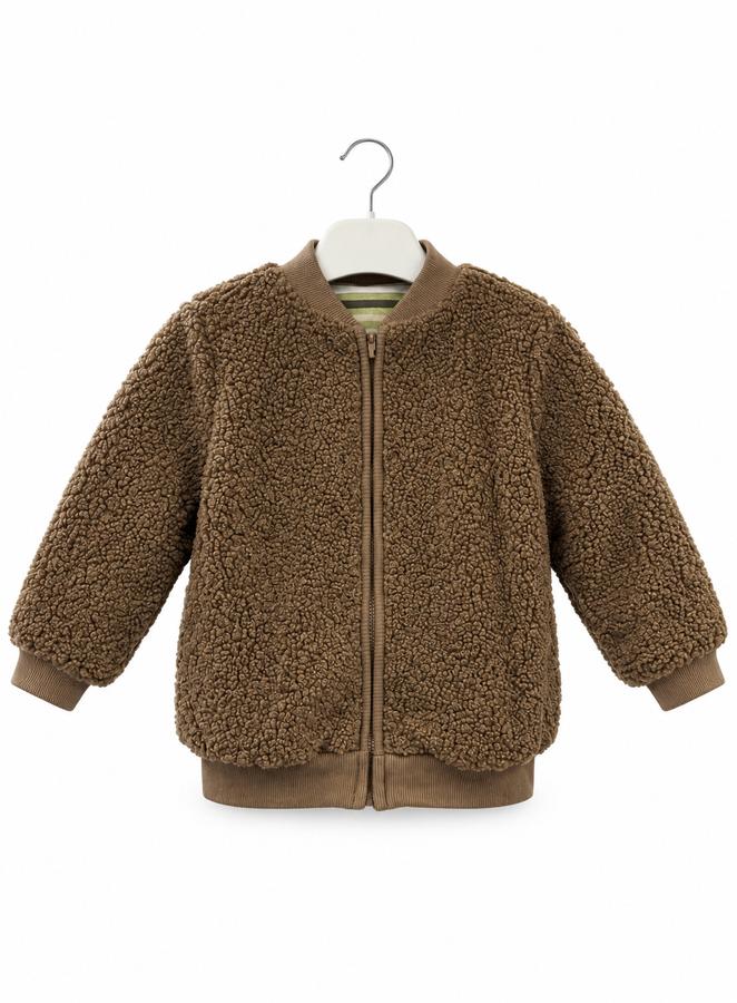 First Impressions Kids’ Reversible Olive Stripe Teddy Jacket, photo 3