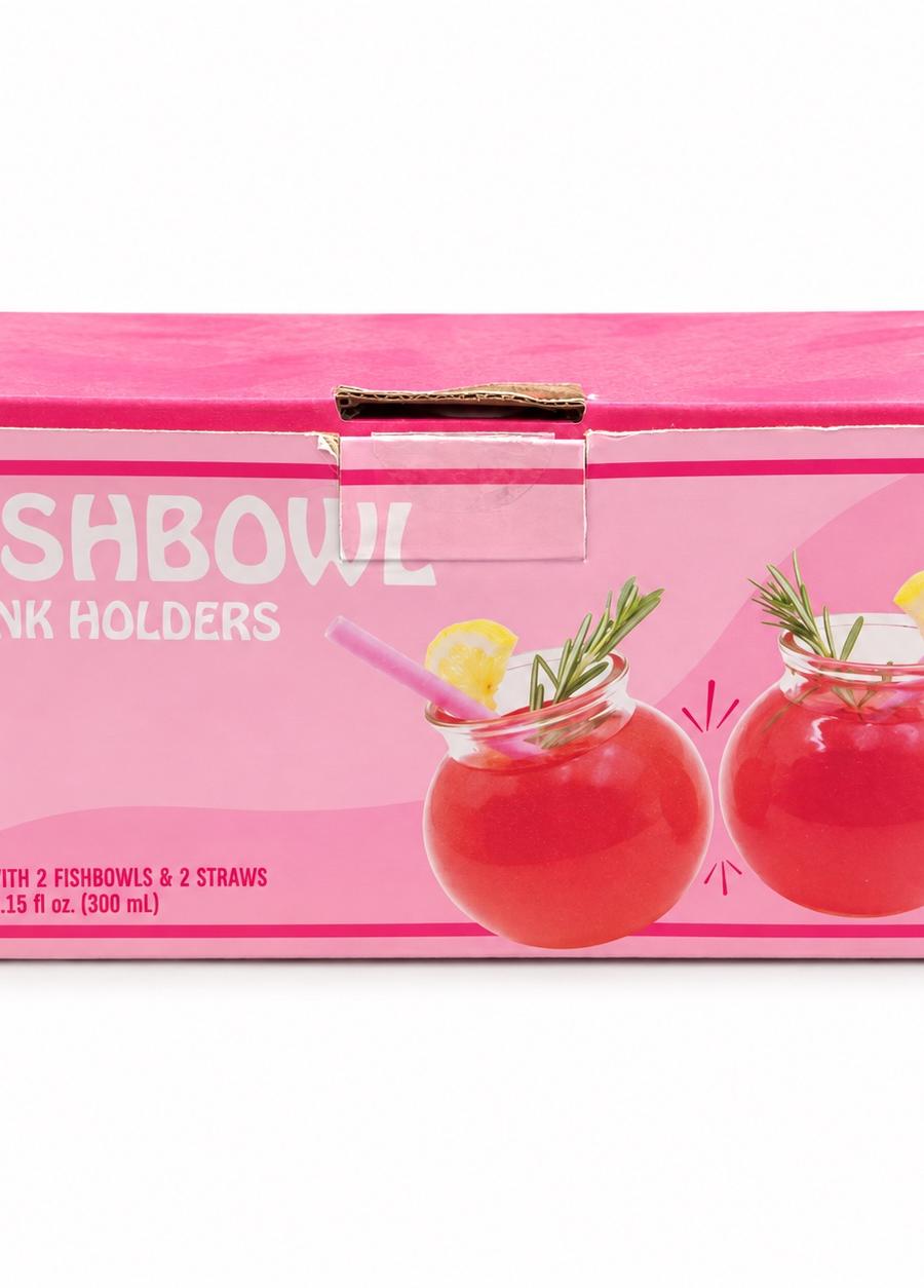 Pink Fishbowl Drink Holders Set – 2 Bowls & 2 Straws