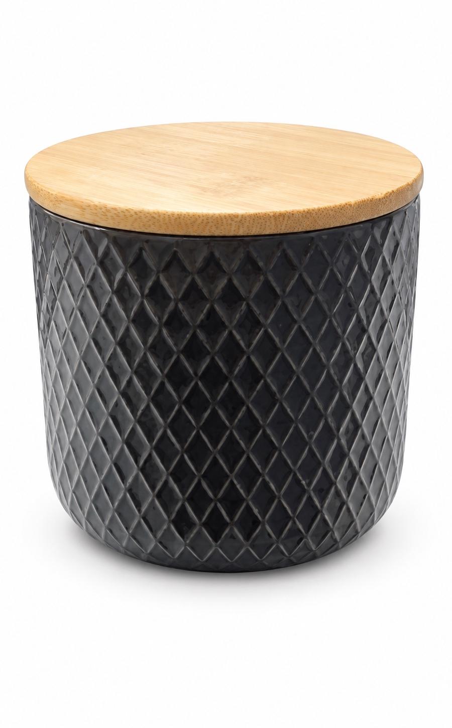 Smoky Diamond Glass Storage Jar with Bamboo Lid