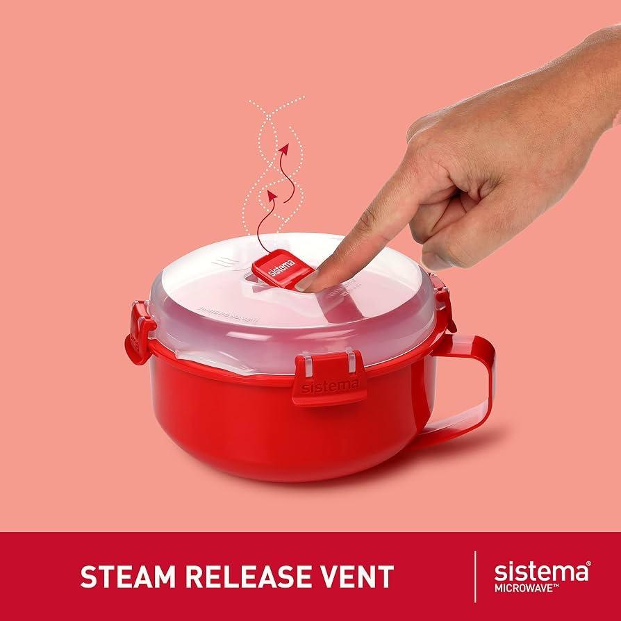 Sistema Microwave Bowl with Steam Release Vent and Handle – Red