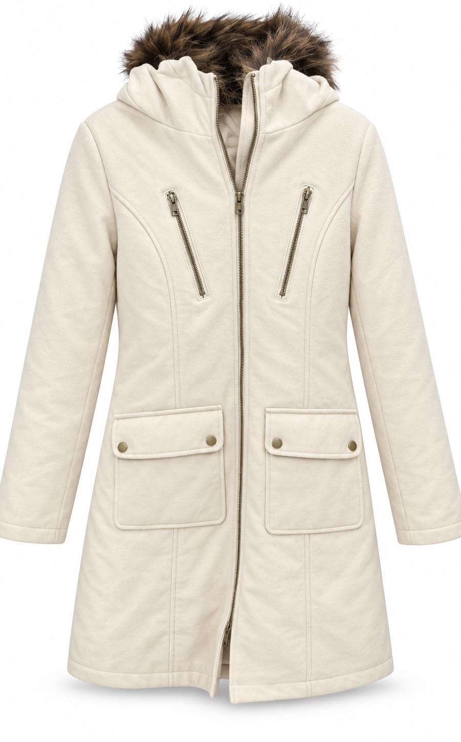 Ivory Luxe Fur-Trim Long Coa