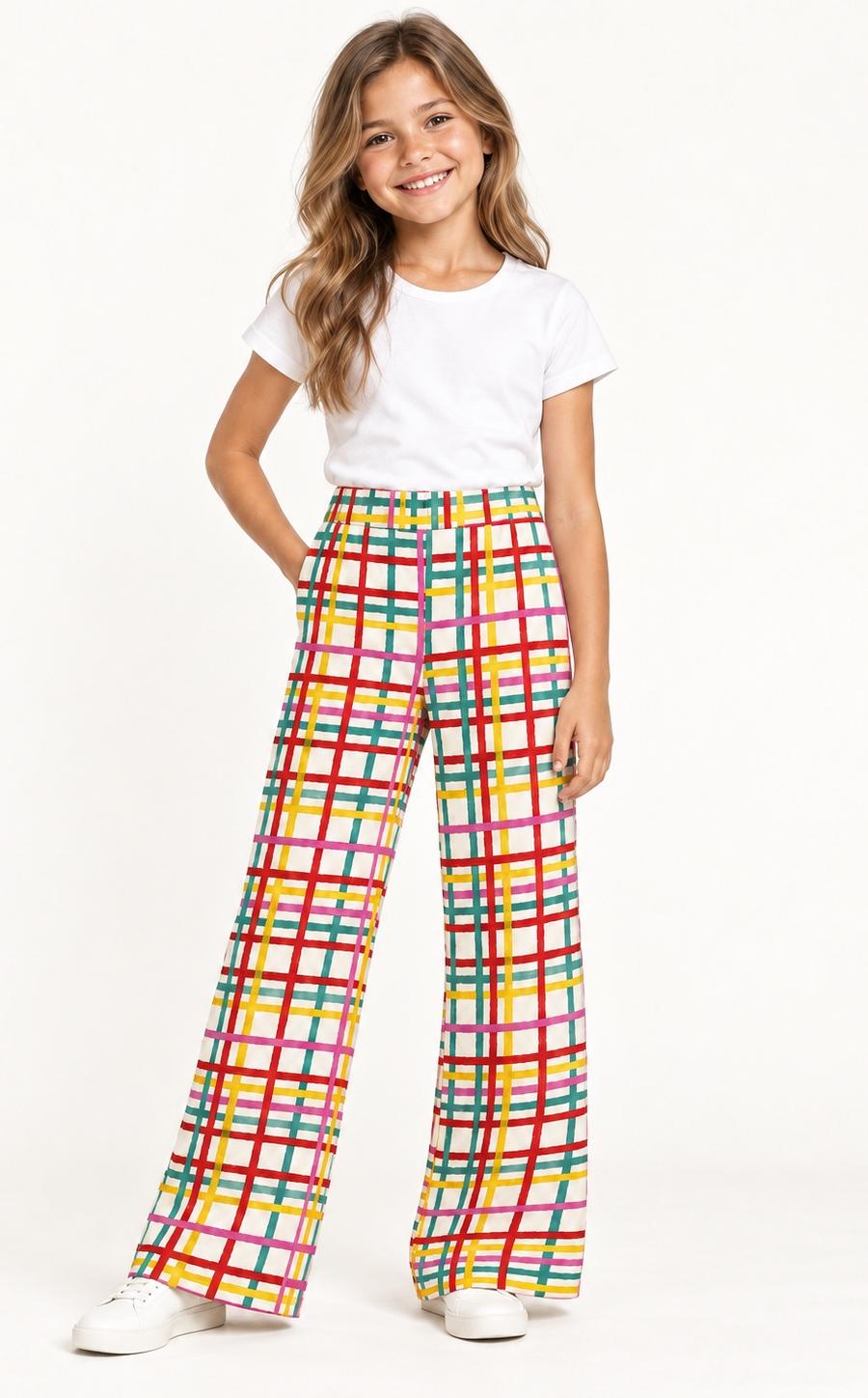 Girl’s Multicolor Checkered Wide-Leg Pants
