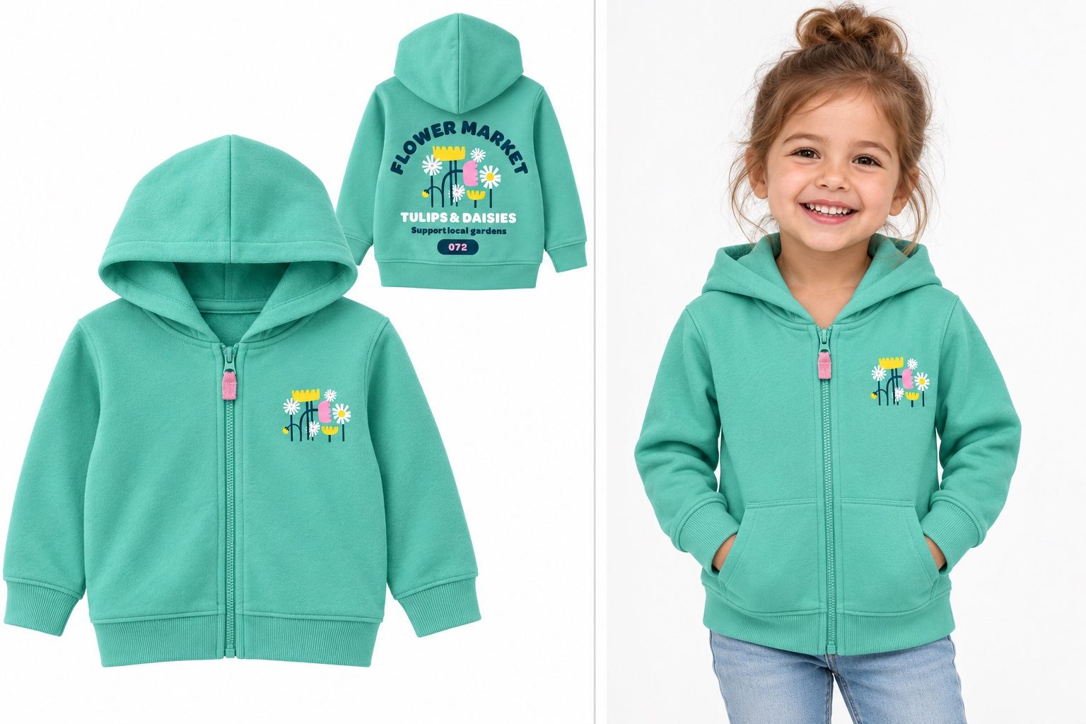 Epic Threads – Girls’ Flower Market Zip-Up Hoodie – Aqua Green