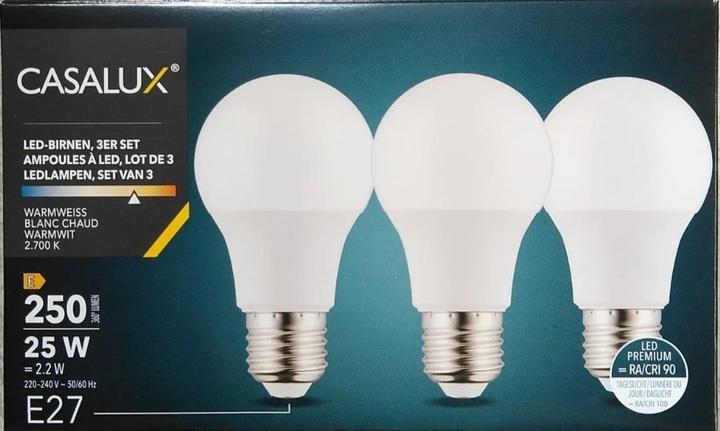 لمبات LED من Casalux بقاعدة E27 وضوء أبيض دافئ 2700K، عبوة 3
