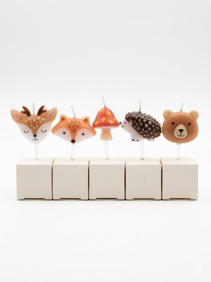 Home Creation Woodland Forest Animal Birthday Candles (Set of 5)