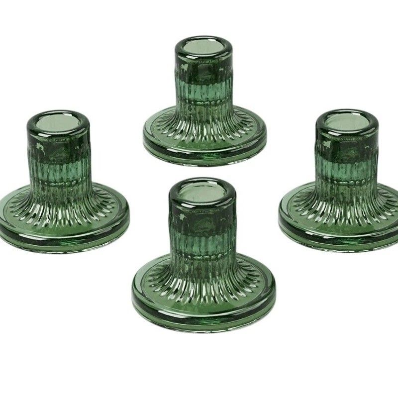 Room Essentials 4pk Glass Taper Candle Holders – Green – Ribbed Base