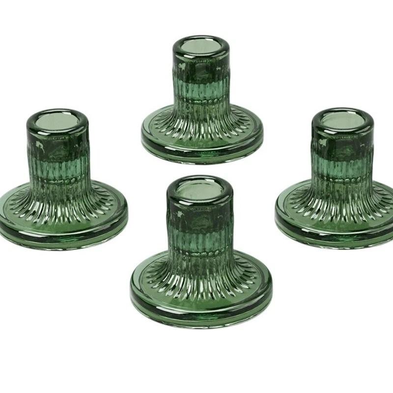 Room Essentials 4pk Glass Taper Candle Holders – Green – Ribbed Base — view 1 of 2