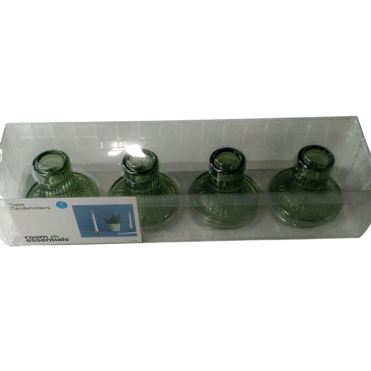 طقم 4 حوامل شموع زجاجية خضراء بقاعدة مضلّعة من Room Essentials, photo 2