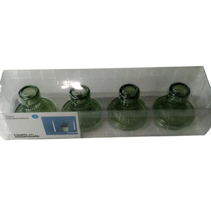 طقم 4 حوامل شموع زجاجية خضراء بقاعدة مضلّعة من Room Essentials, photo 2
