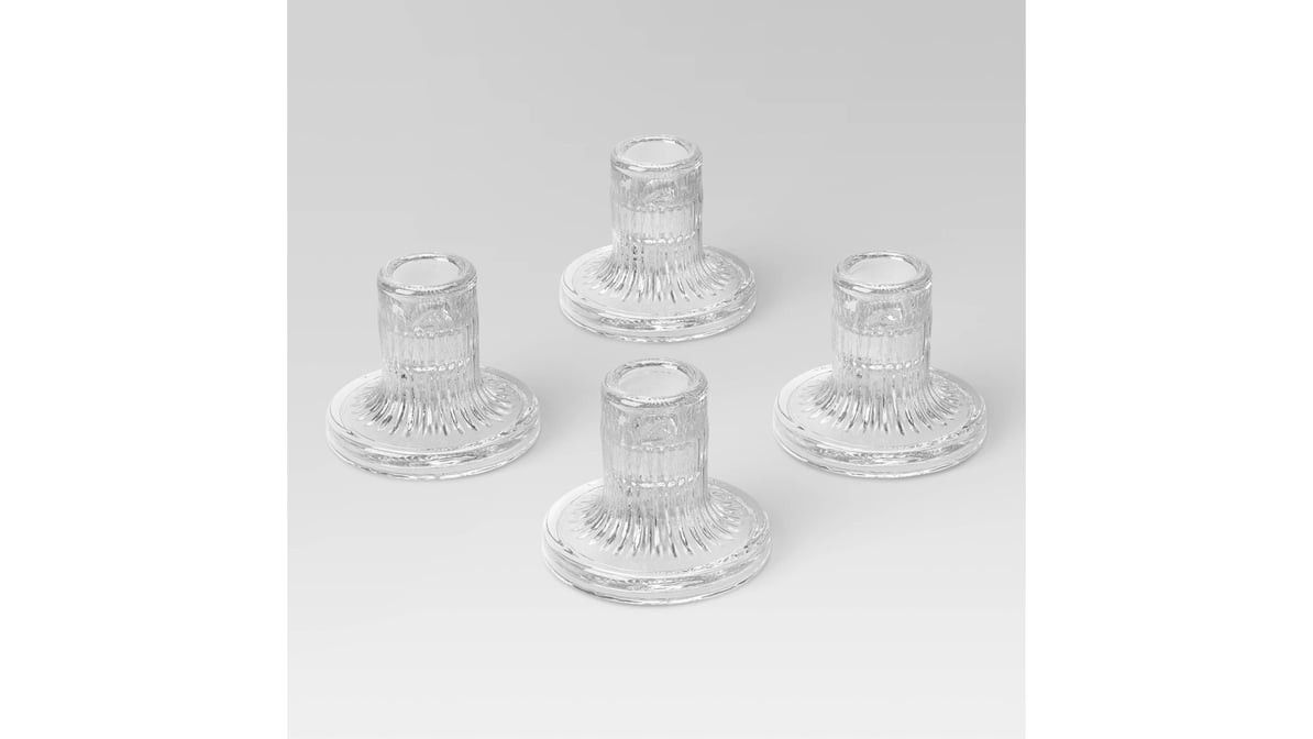 Room essentials, 4pk candle holders, Made of glass, Cylindrical shape with flared base,