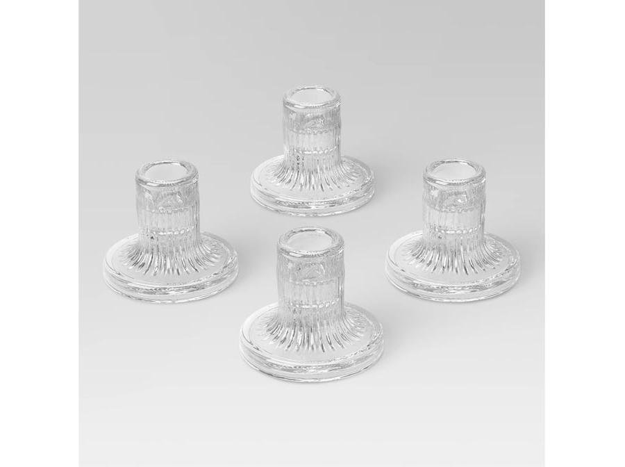 Room essentials, 4pk candle holders, Made of glass, Cylindrical shape with flared base, — view 1 of 2