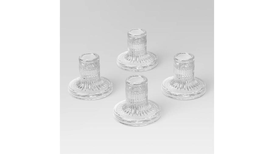 Room essentials, 4pk candle holders, Made of glass, Cylindrical shape with flared base,