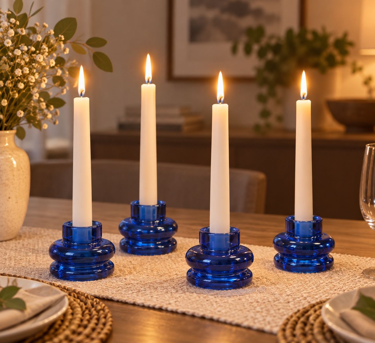 طقم 4 حوامل شموع زجاجية زرقاء من Room Essentials, photo 2