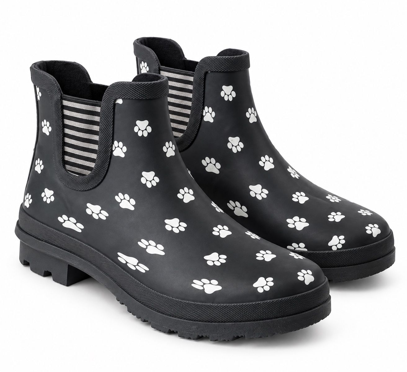 Blue Motion Women’s Black Paw Print Ankle Rain Boots