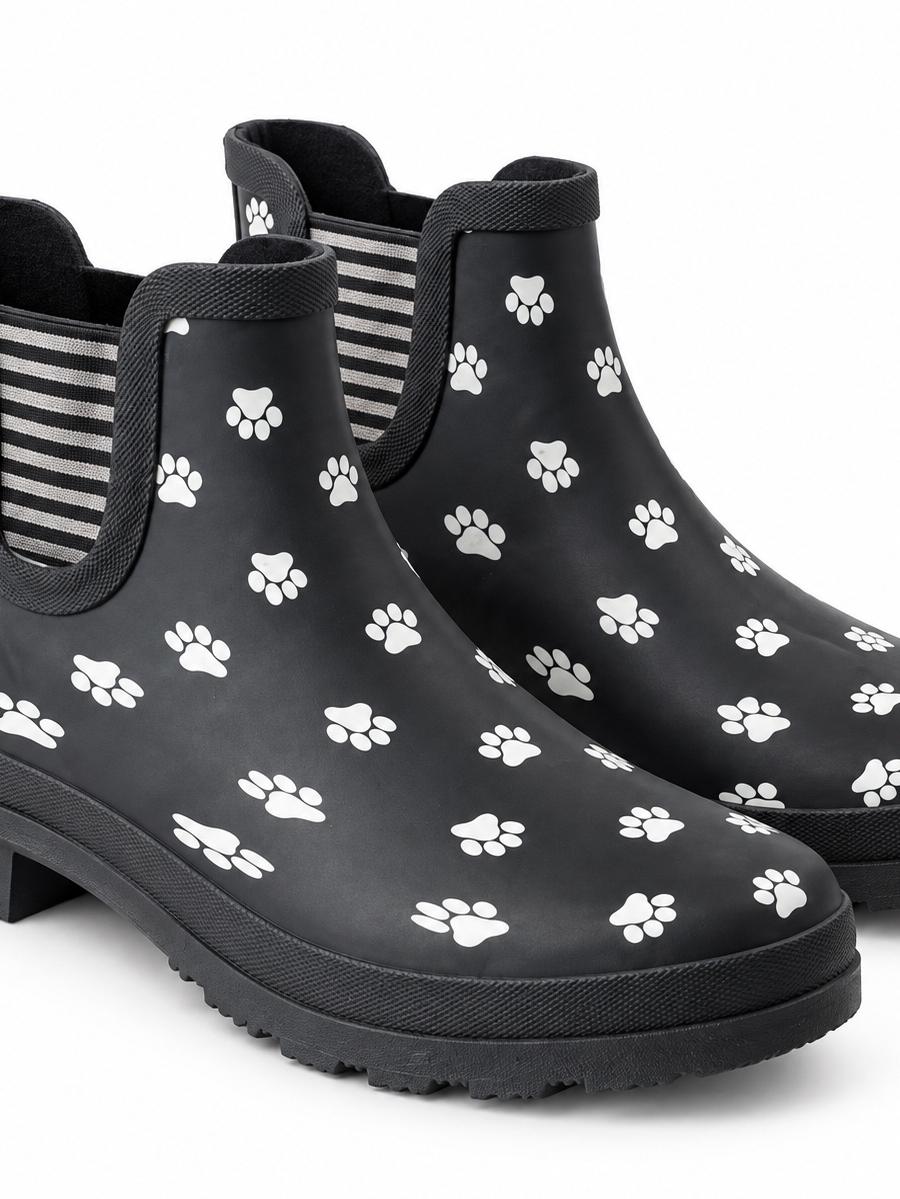 Blue Motion Women’s Black Paw Print Ankle Rain Boots — view 1 of 2