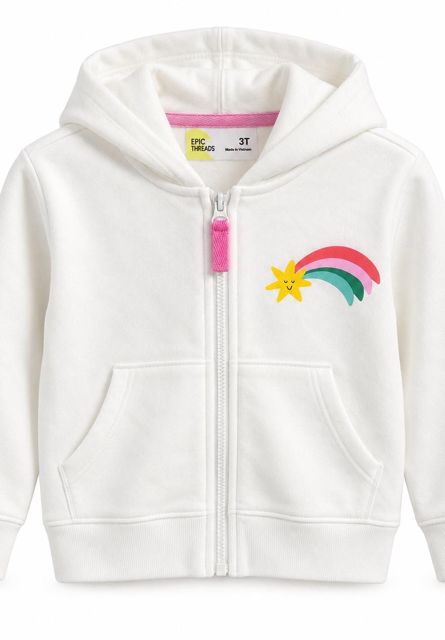 Epic Threads Girls’ White Shooting Star Full-Zip Hoodie