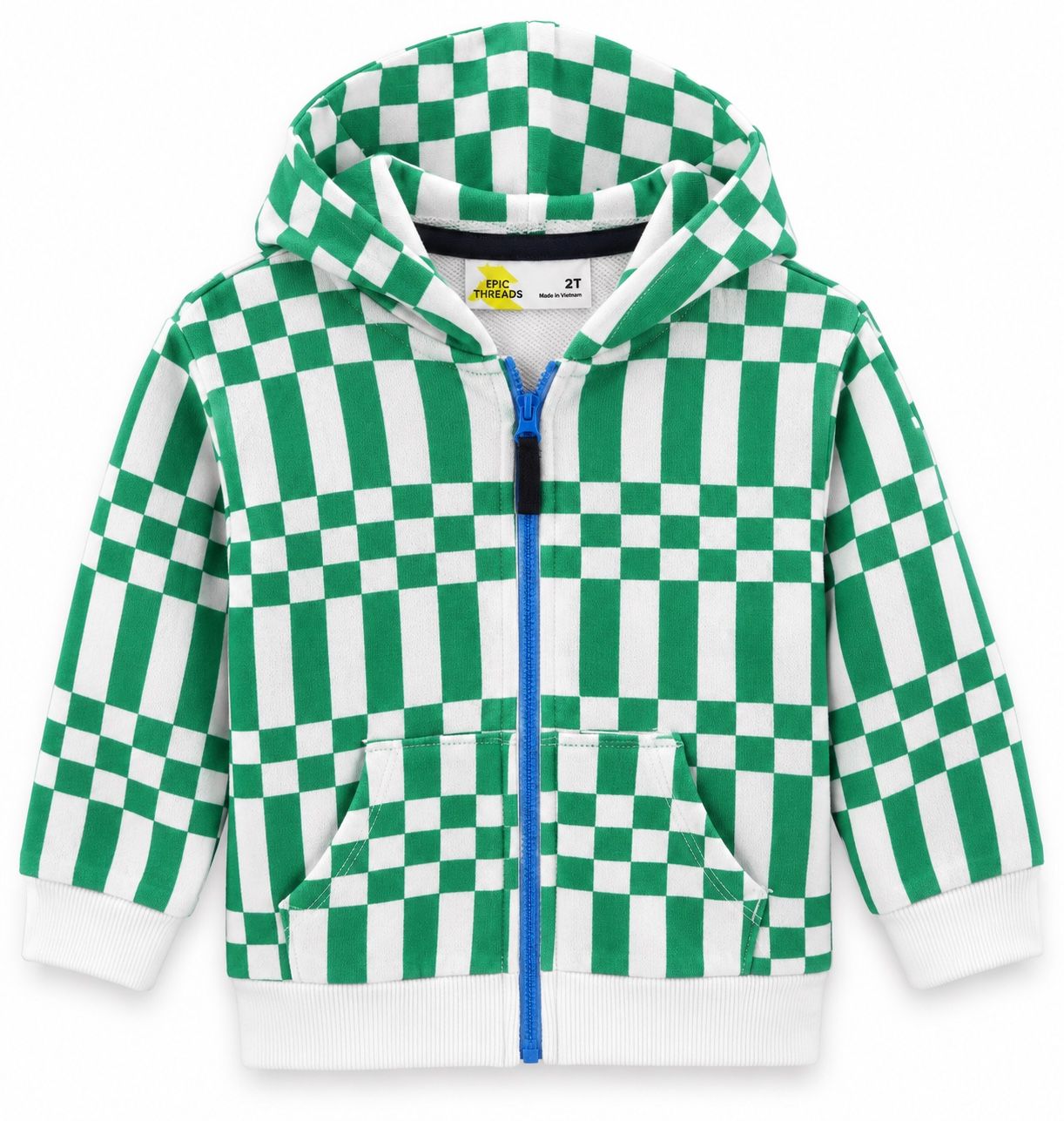 Epic Threads Girls’ Green & White Checkerboard Full-Zip Hoodie