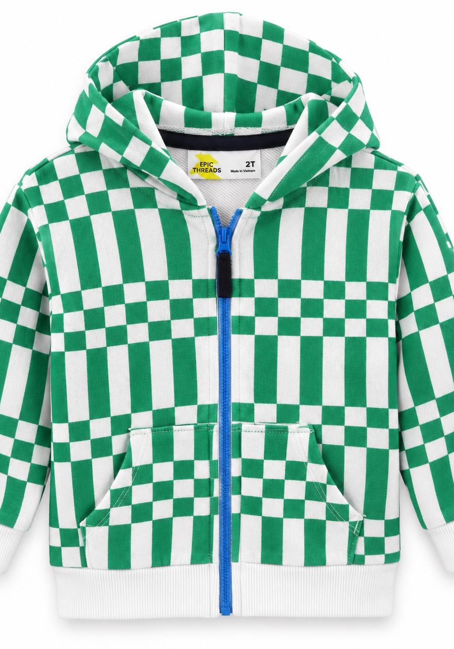 Epic Threads Girls’ Green & White Checkerboard Full-Zip Hoodie — view 1 of 2