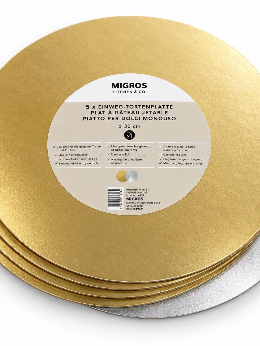 Migros Gold & Silver Disposable Cake Boards – 30 cm, Pack of 5 — view 1 of 2