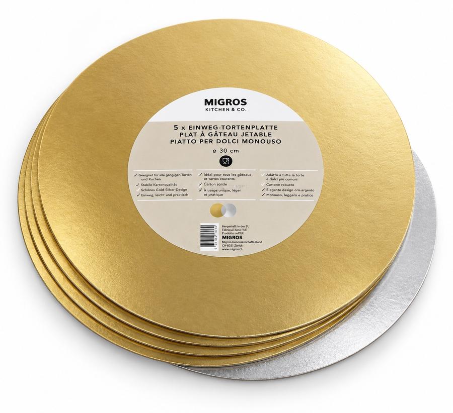 Migros Gold & Silver Disposable Cake Boards – 30 cm, Pack of 5
